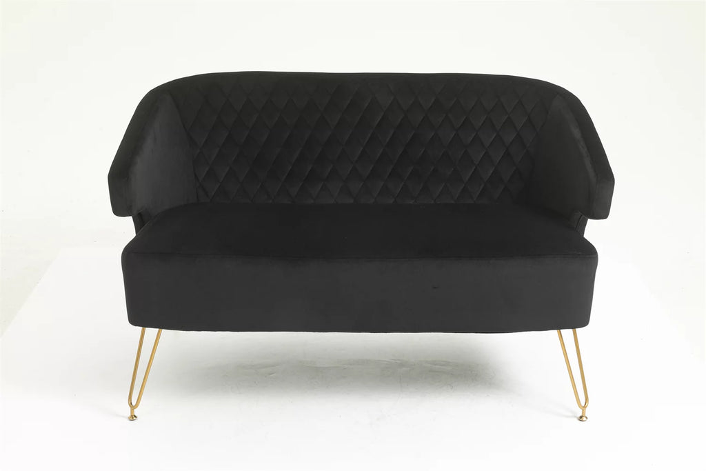 Yellow Tufted Loveseat Sofa with Golden Metal Legs U6596