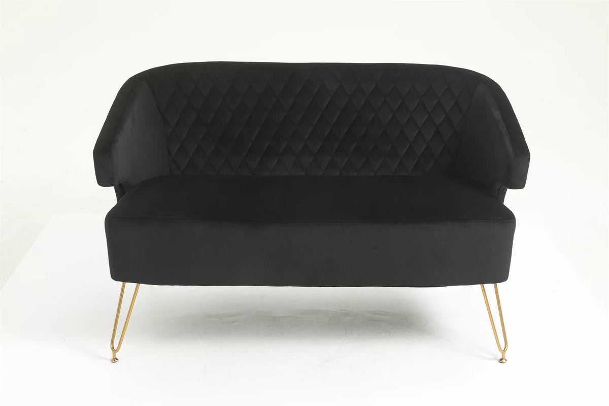 Yellow Tufted Loveseat Sofa with Golden Metal Legs U6596