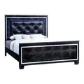 Black Wood King LED Panel Bed with Mirror Trim V485