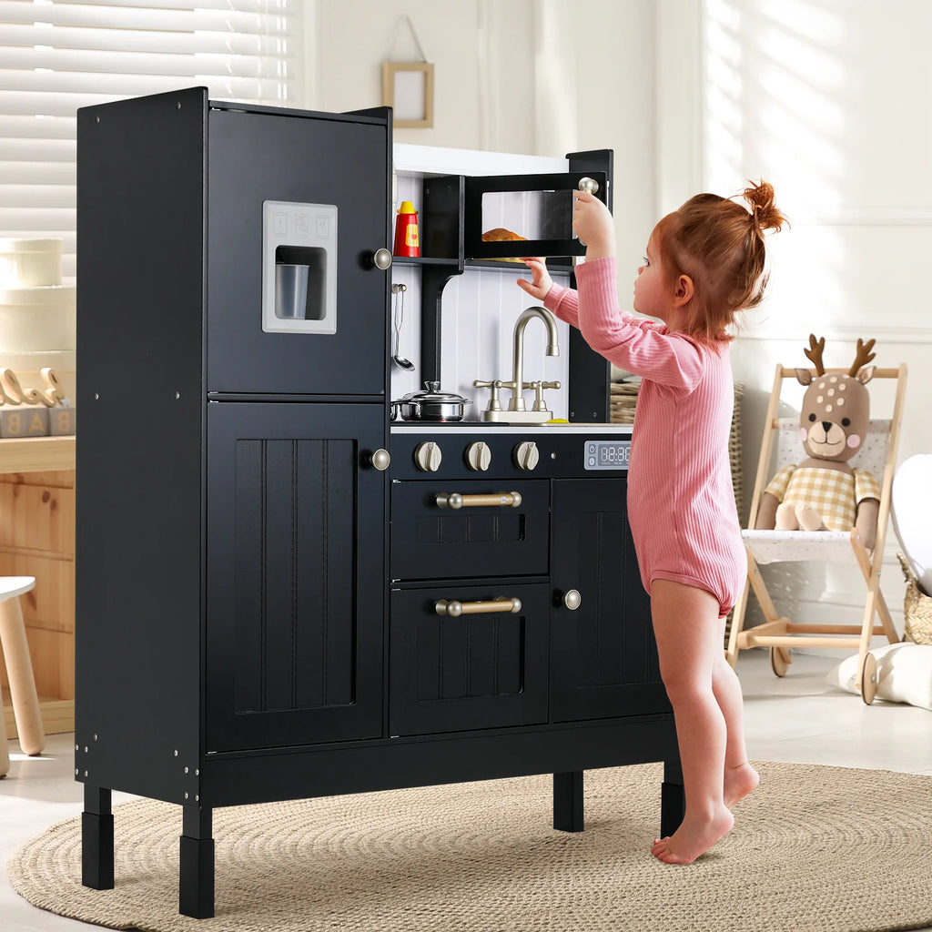 Wooden Pretend Play Kitchen with Telephone, Sink, Cooking Accessories J1911