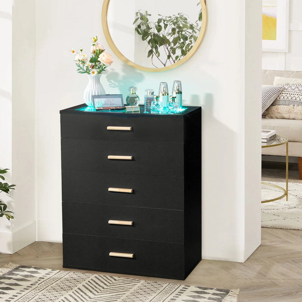 White 5 Drawer Dresser with LED Lights E541034