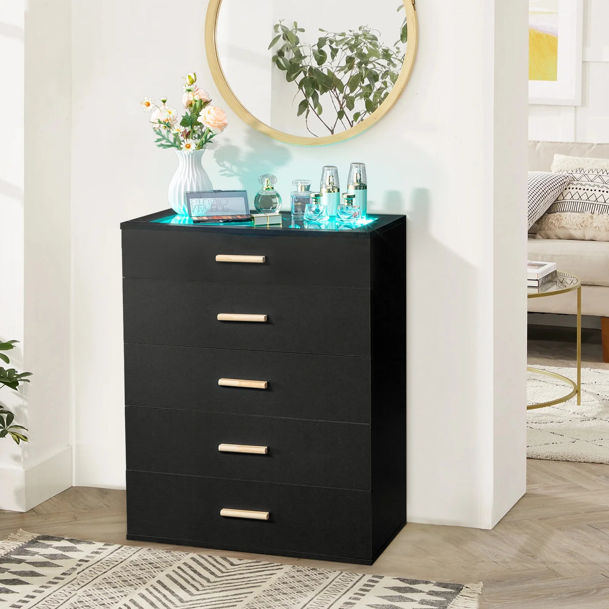 White 5 Drawer Dresser with LED Lights E541034