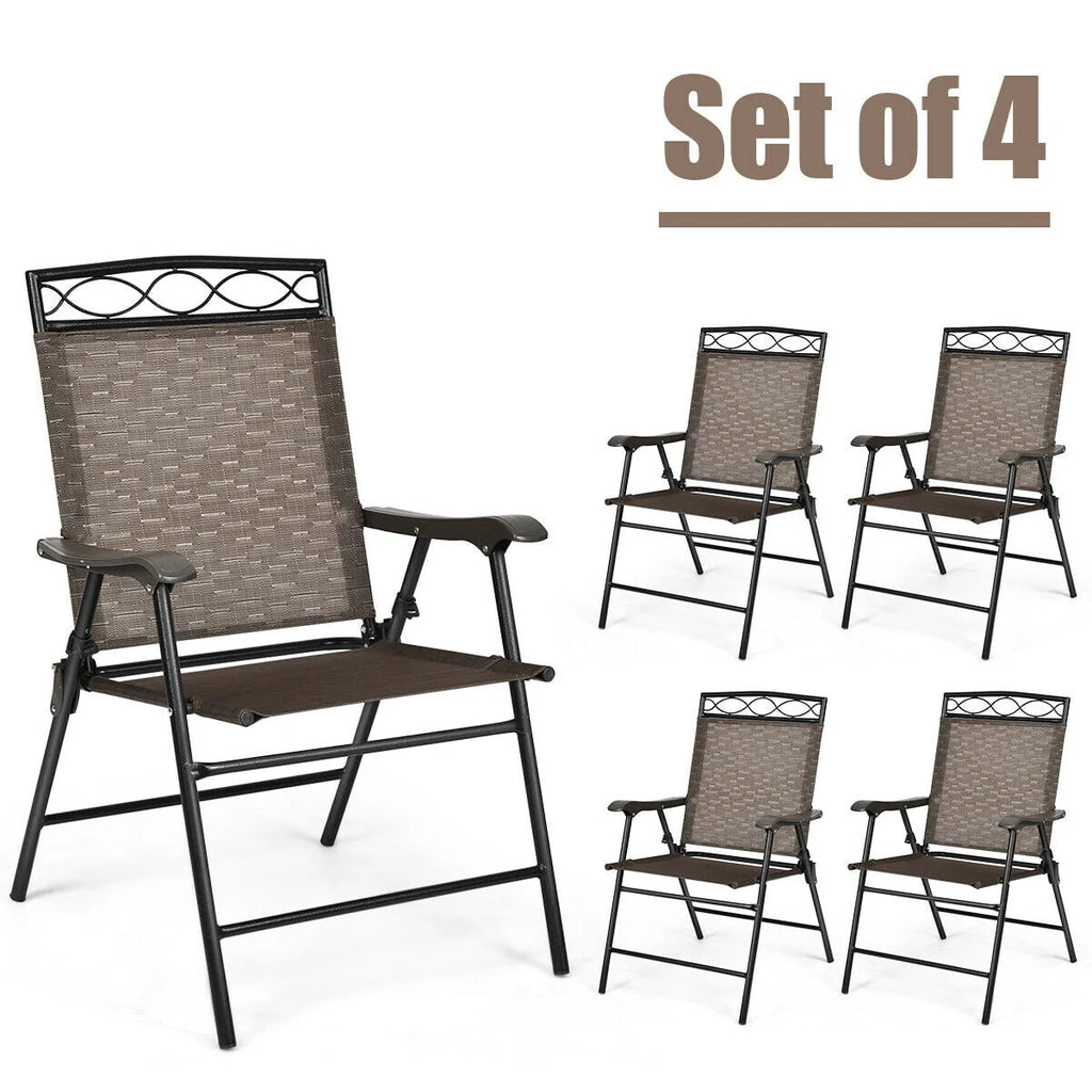 Set of 4 Portable Folding Sling Chairs with Armrest O249997