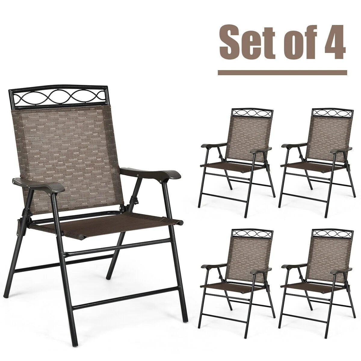 Set of 4 Portable Folding Sling Chairs with Armrest O249997