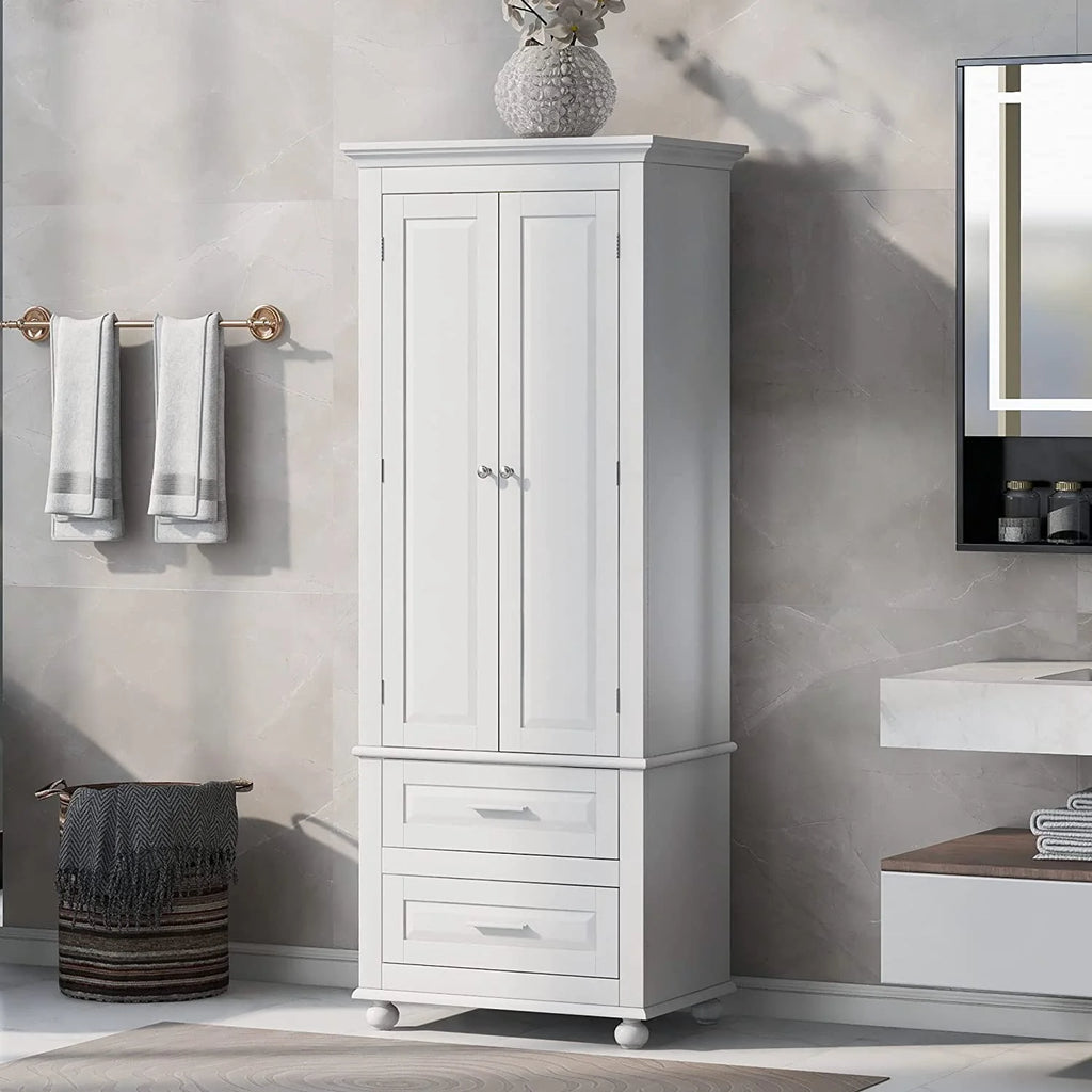 White Storage Cabinet with Doors and 2 Drawers N169