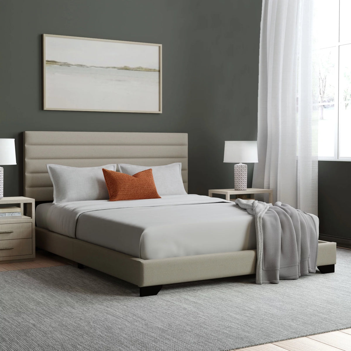 Charcoal Upholstered Queen Platform Bed Z2050