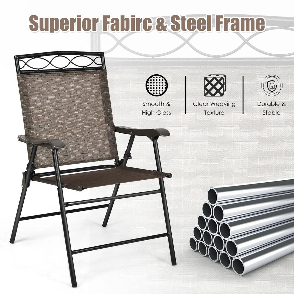 Set of 4 Portable Folding Sling Chairs with Armrest O249997