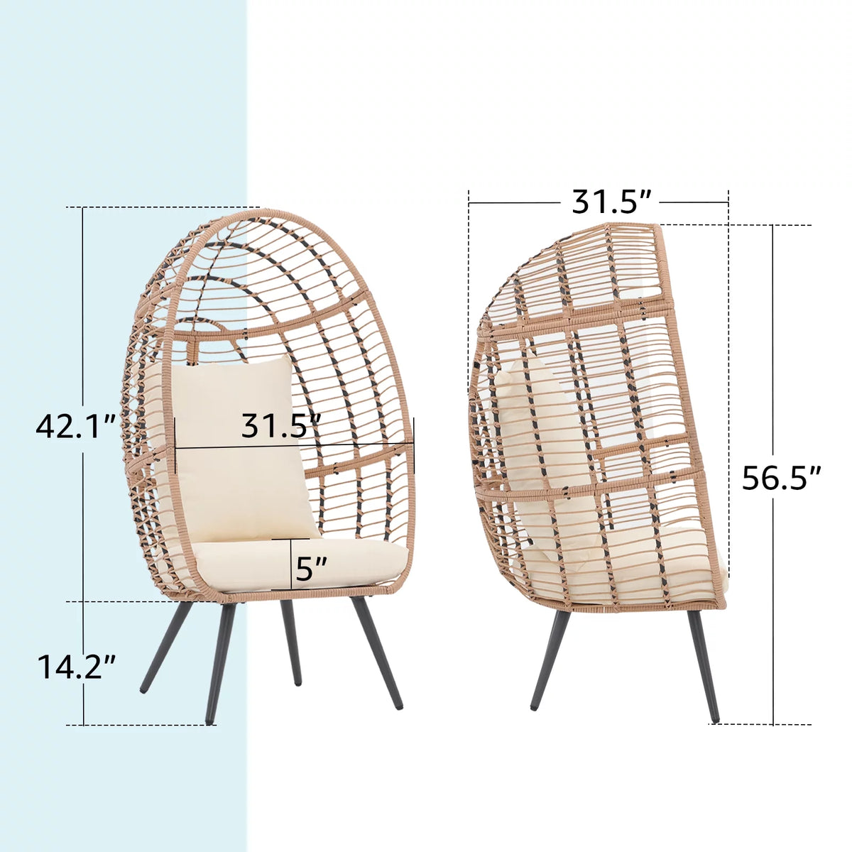 Wicker Egg Chair with Beige Cushion W37346
