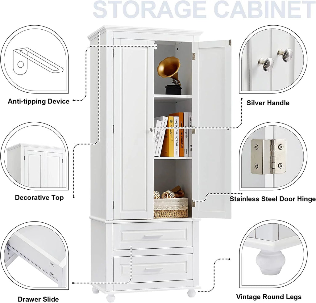 White Storage Cabinet with Doors and 2 Drawers N169