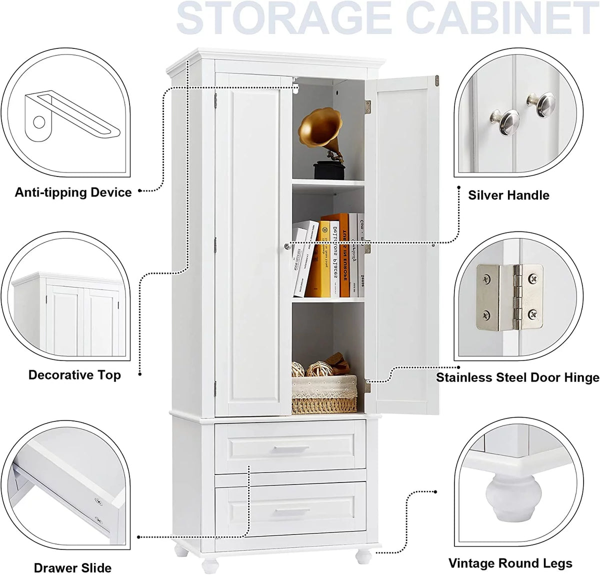 White Storage Cabinet with Doors and 2 Drawers N169