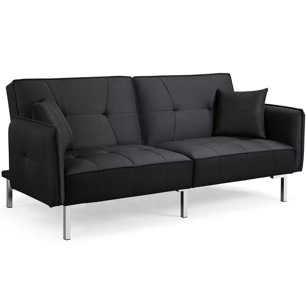 Black Fabric Covered Futon Sofa Bed with Adjustable Backrest A29578