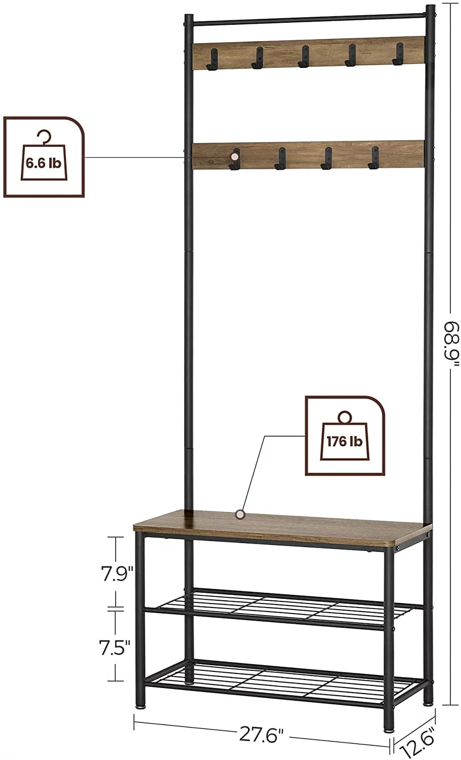 Coat Rack Hall Tree with Shoe Storage Bench Q471285