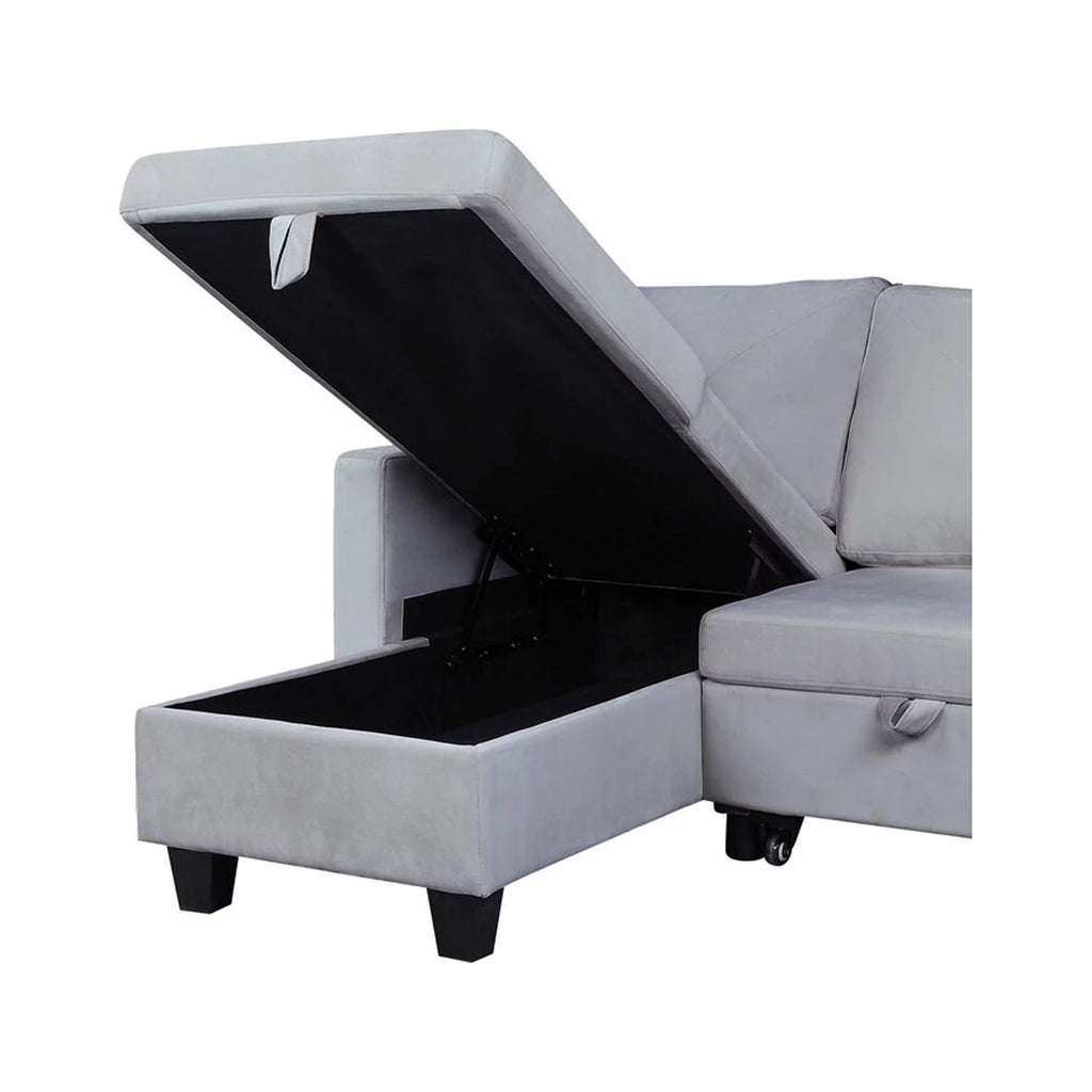 Light Gray Velvet Reversible Sleeper Sectional with Storage W36709