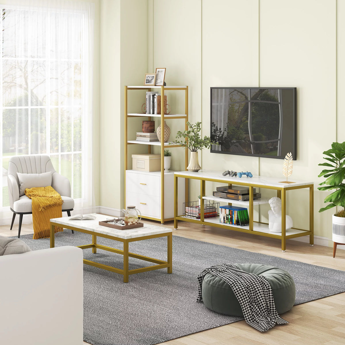 59" 3 Tier TV Stand with Open Storage Shelves Q471