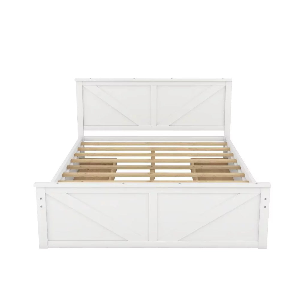 Queen Size White Wooden Platform Bed with 4 Storage Drawers T9900