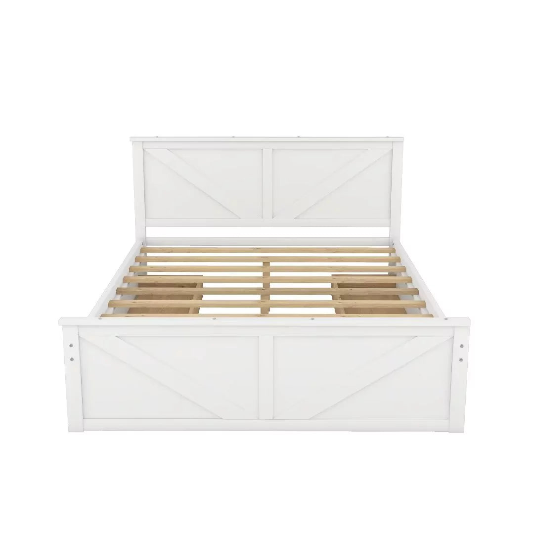 Queen Size White Wooden Platform Bed with 4 Storage Drawers T9900