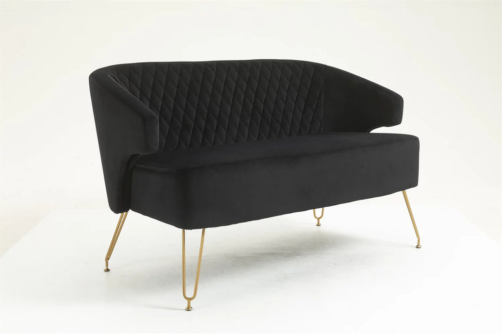 Yellow Tufted Loveseat Sofa with Golden Metal Legs U6596