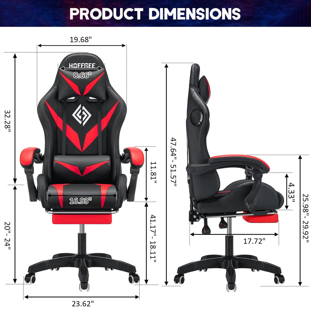 Gaming Chair with Speakers PU Leather Footrest LED Lights I919