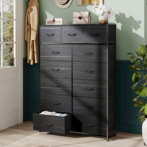 Tall 13 Drawer Fabric Dresser with Wood Top W2887
