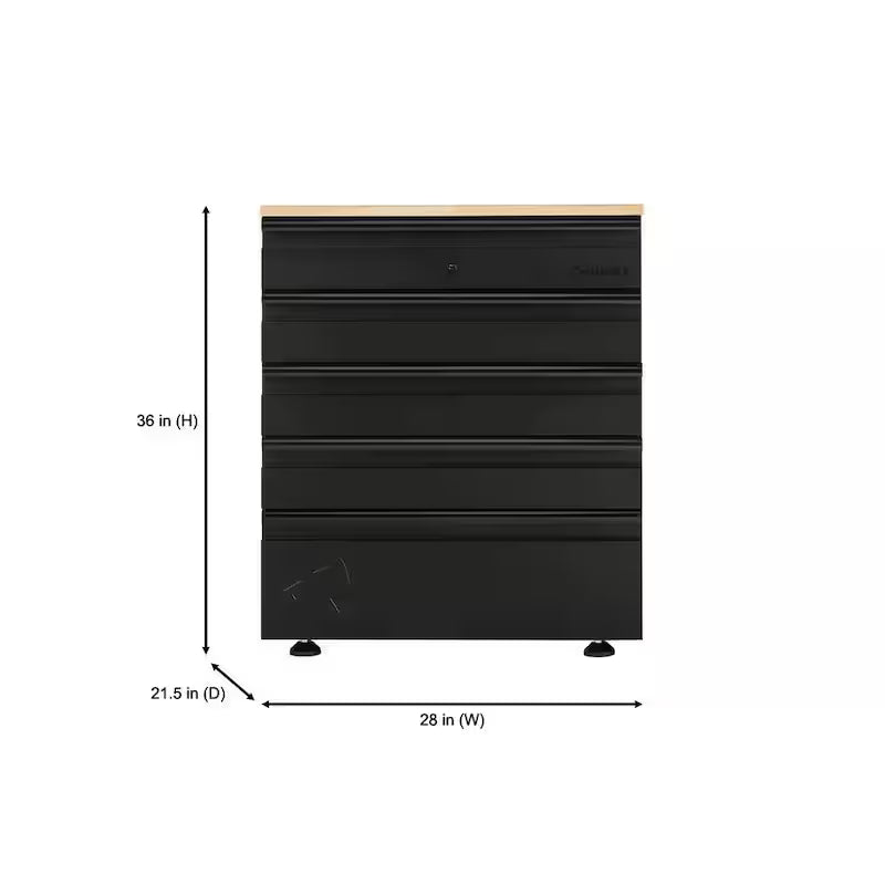 Heavy Duty 18-Gauge Steel 5-Drawer Black Garage Base Cabinet W789