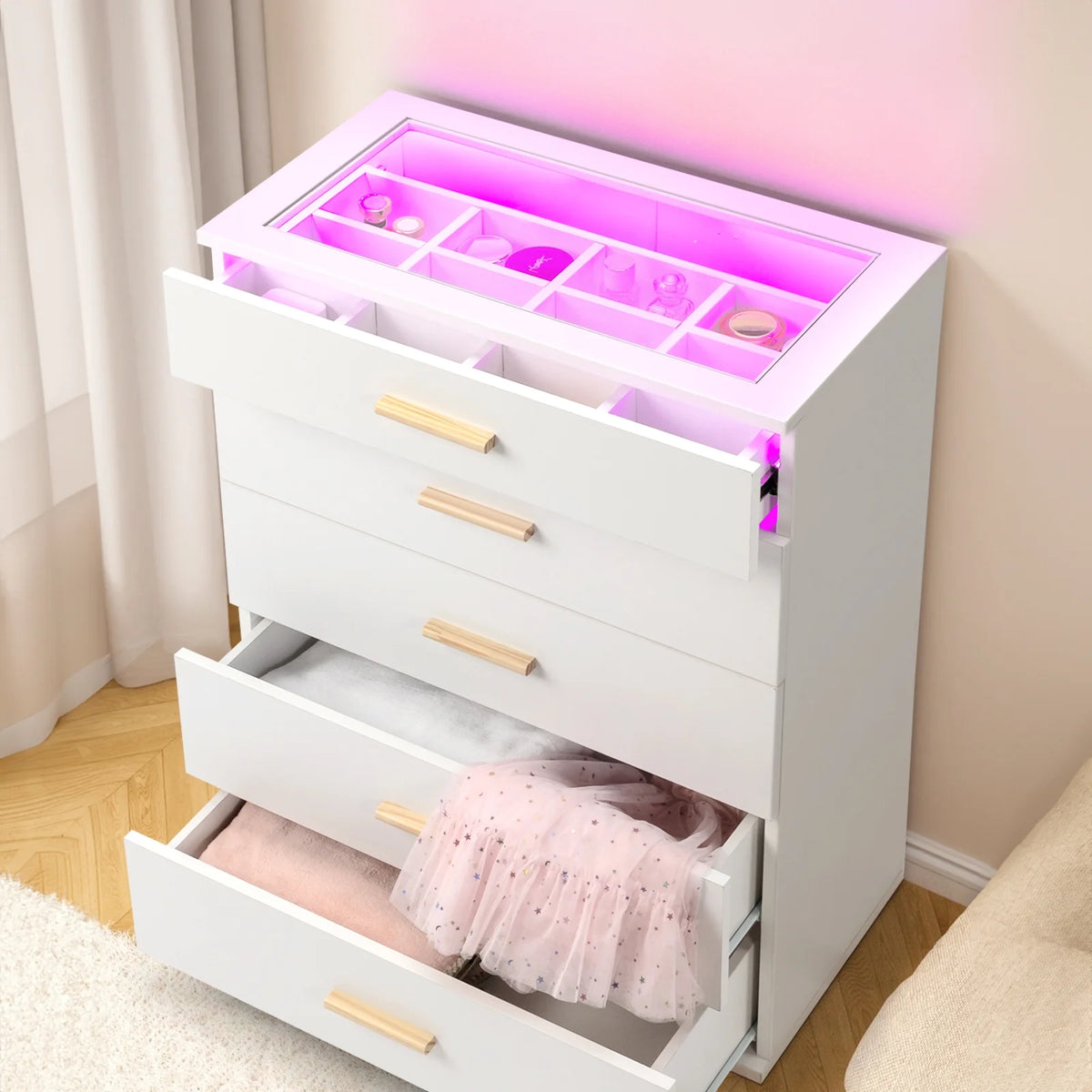 White 5 Drawer Dresser with LED Lights E541034