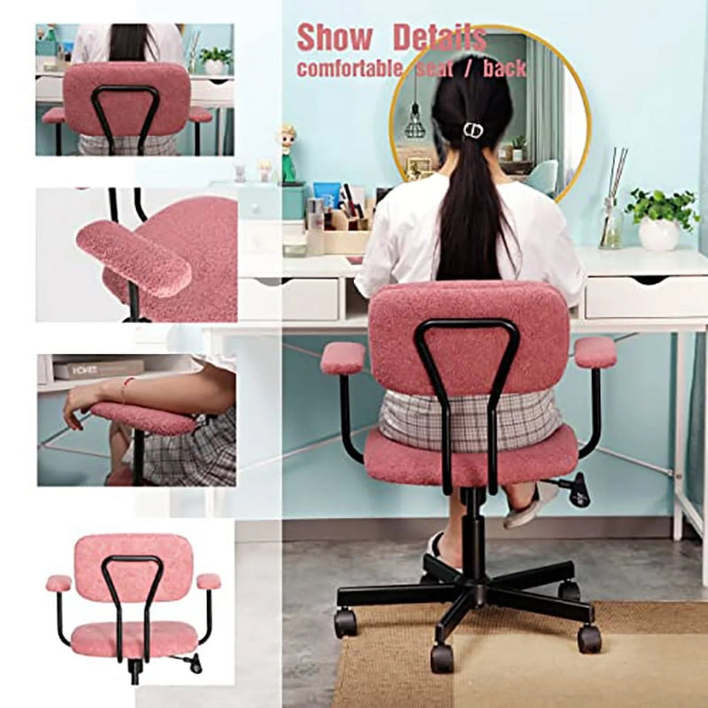 Pink Velvet Fabric Home Office Chair with Armrest O79766