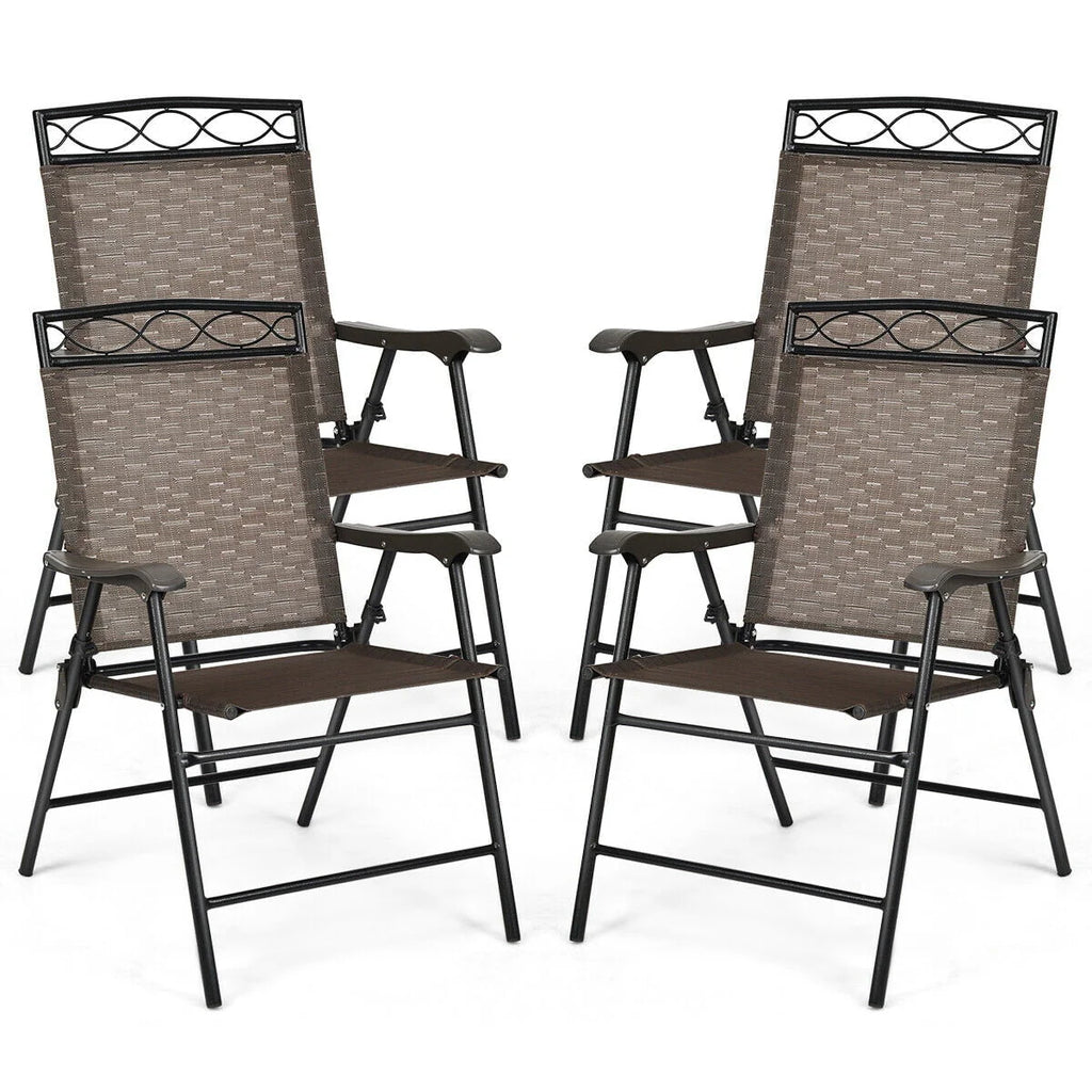 Set of 4 Portable Folding Sling Chairs with Armrest O249997