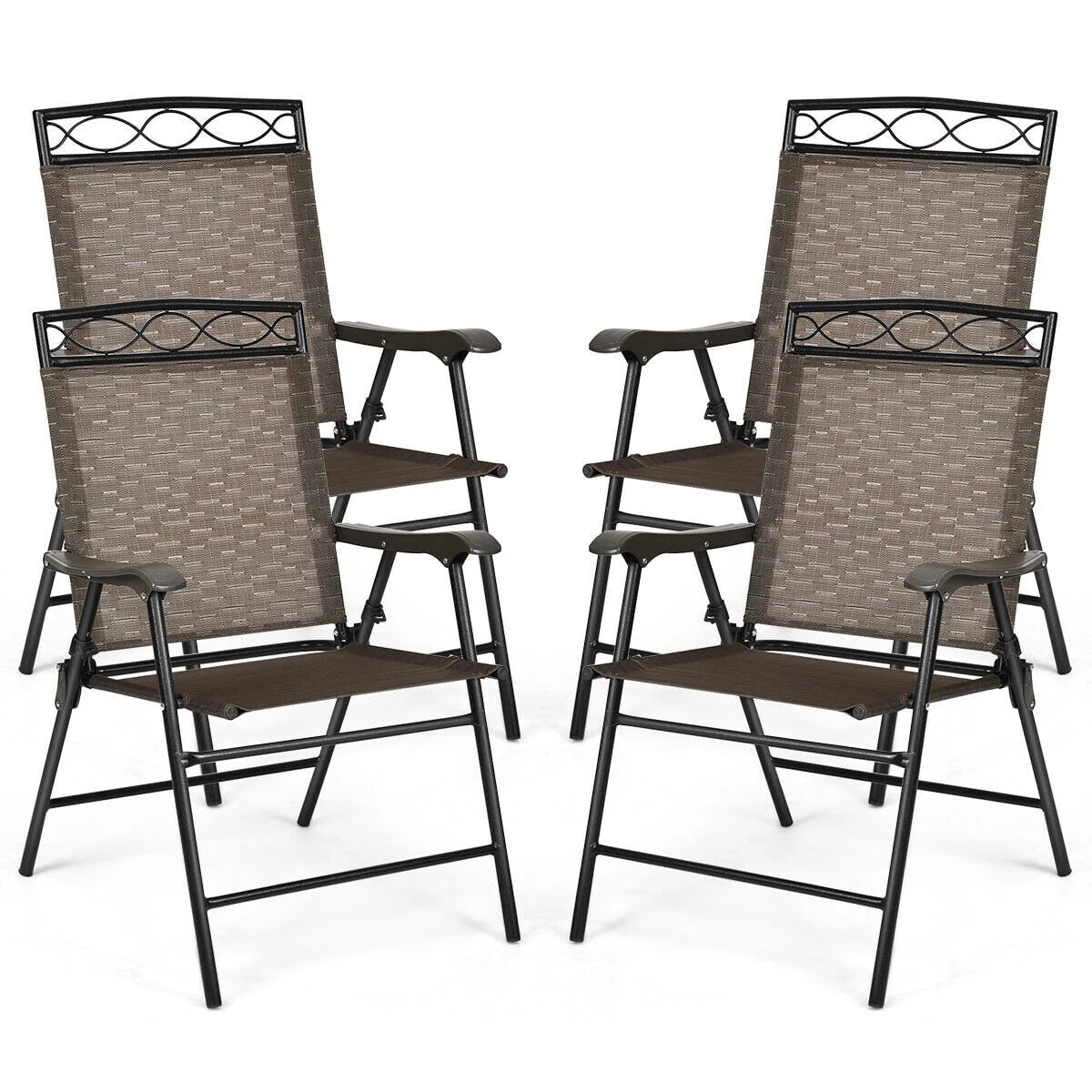 Set of 4 Portable Folding Sling Chairs with Armrest O249997