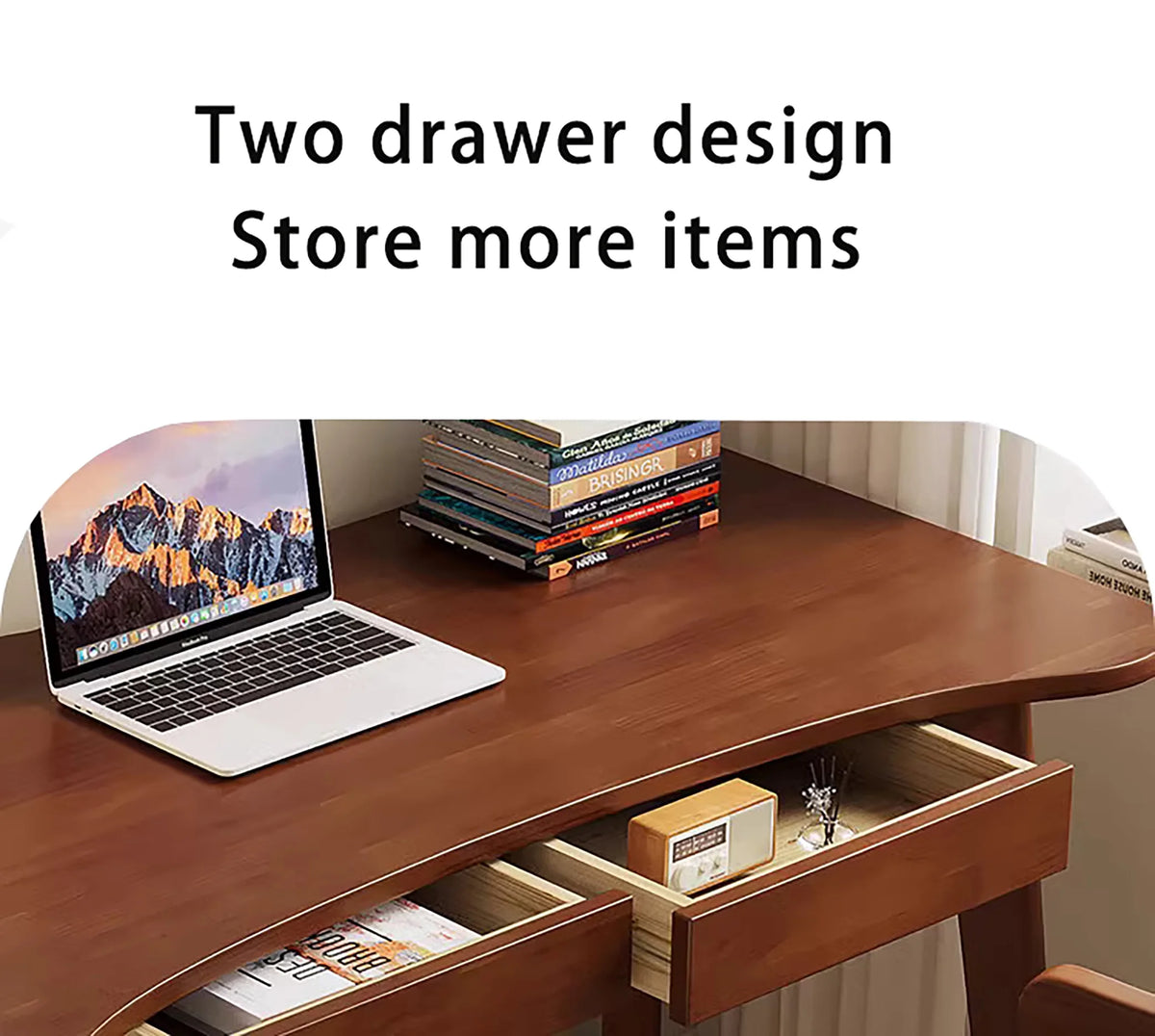 Kids Desk and Chair Set Wooden with Bookshelf and Two Drawers J106