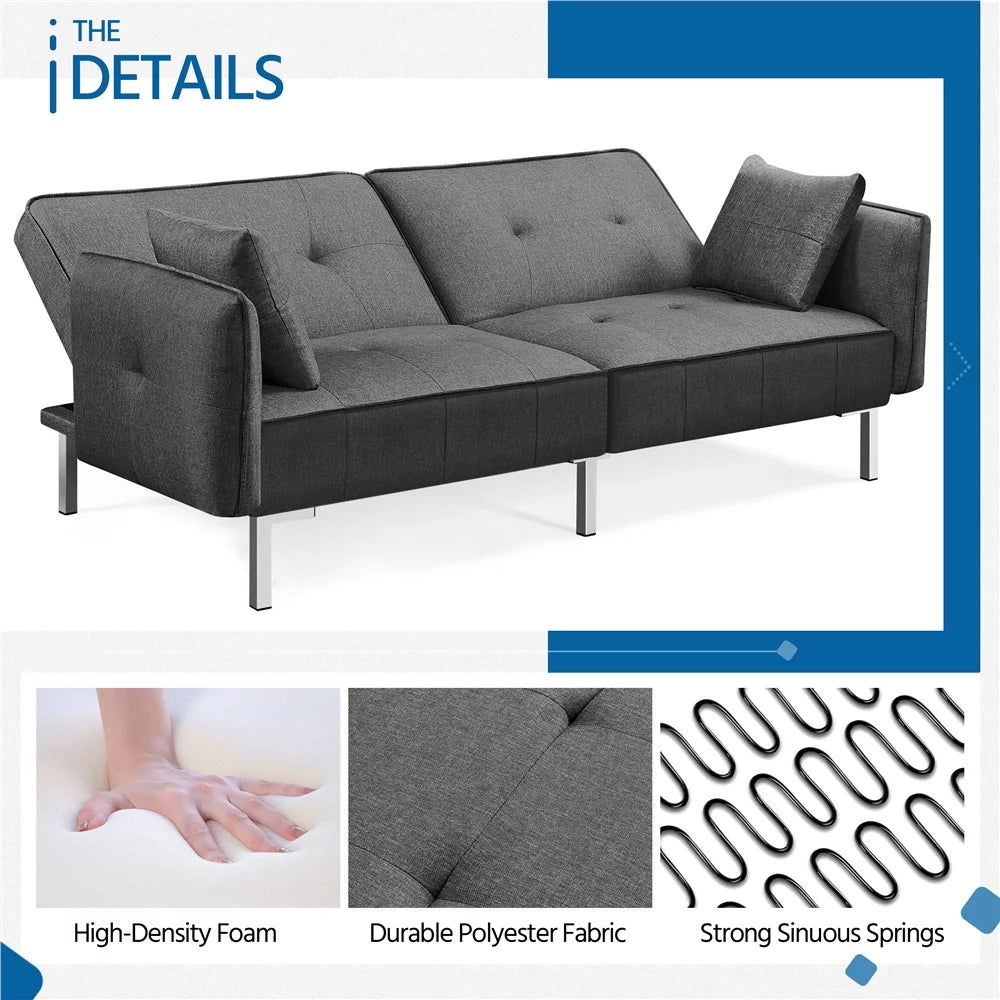Black Fabric Covered Futon Sofa Bed with Adjustable Backrest A29578
