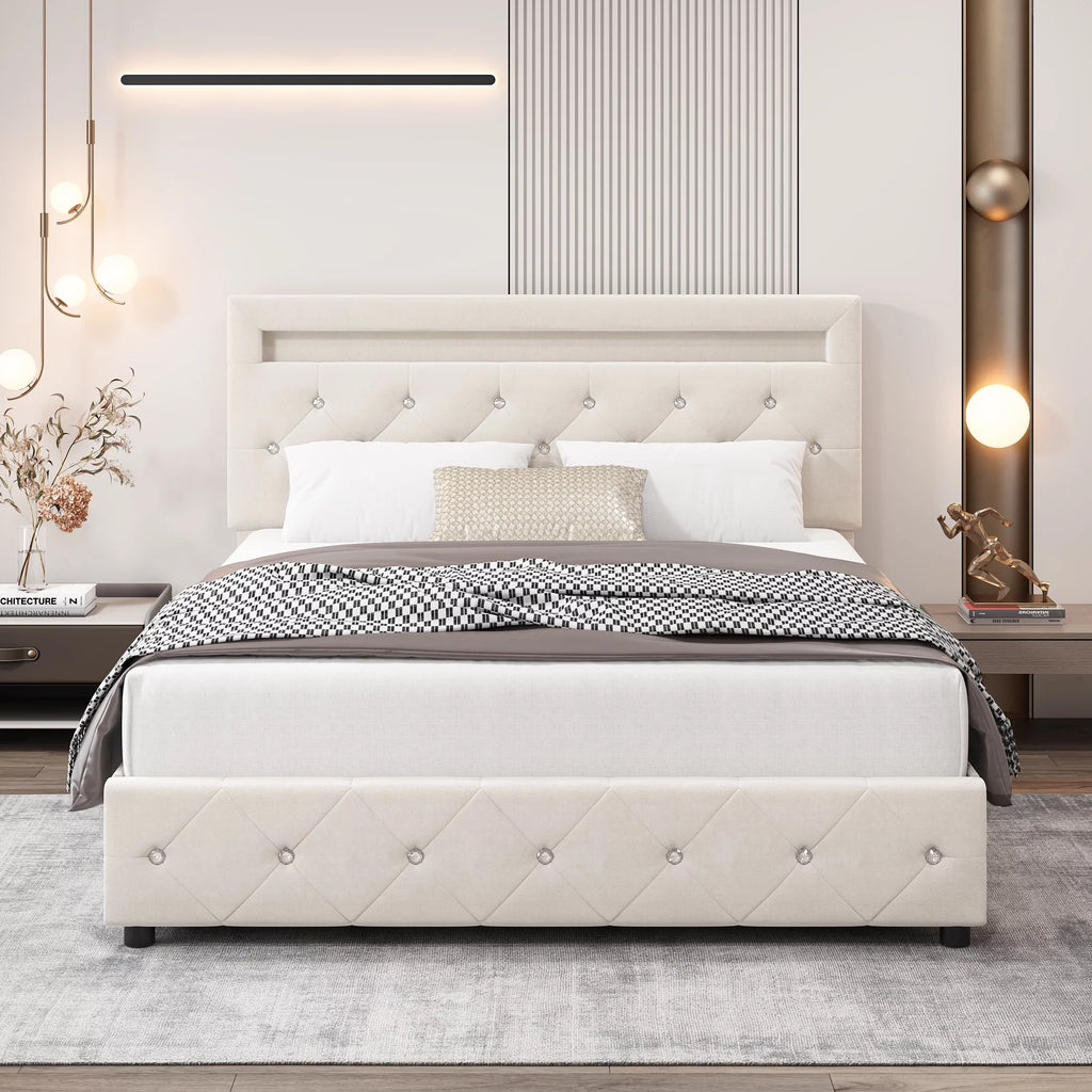 Full LED Bed Frame with 4 Storage Drawer K595313