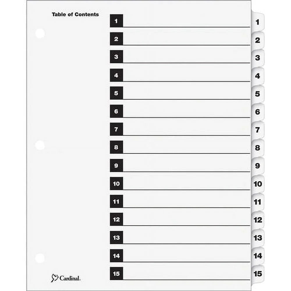 Numbered Index System 1-15 Tab Set Y952