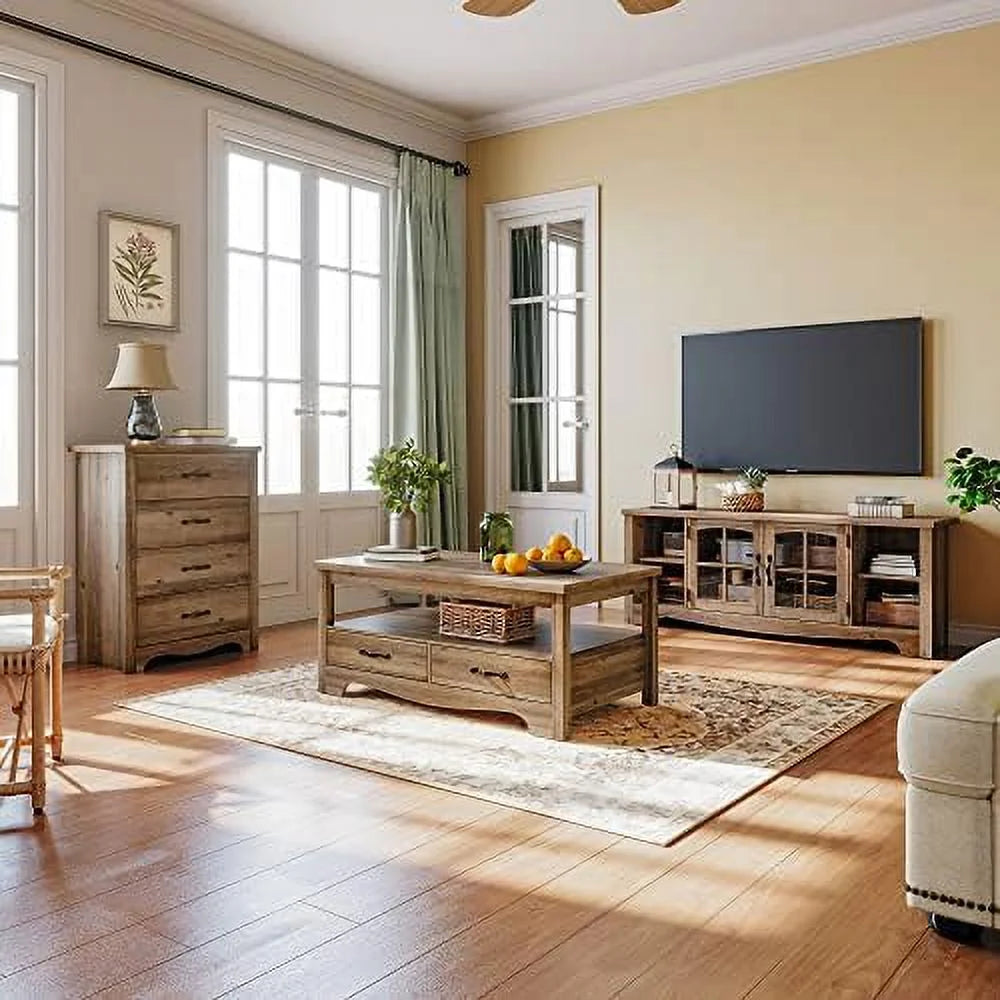 Brown Wood Coffee Table with Drawers H796