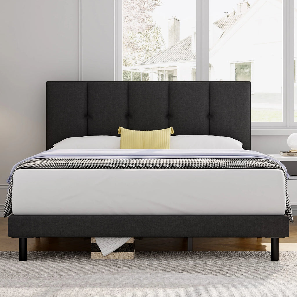 Full Size Bed Frame with Upholstered Headboard and Wooden Slats L58784