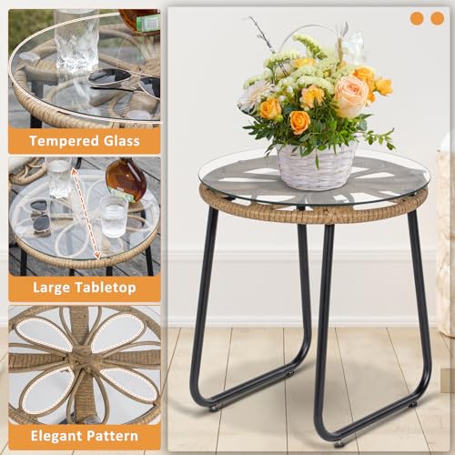 3 Pieces Wicker Patio Conversation Set with Tempered Glass Table E9538