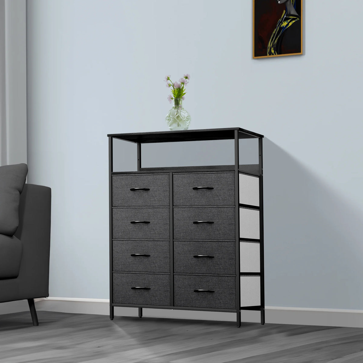 8 Drawer Fabric Dresser with Shelves C97040
