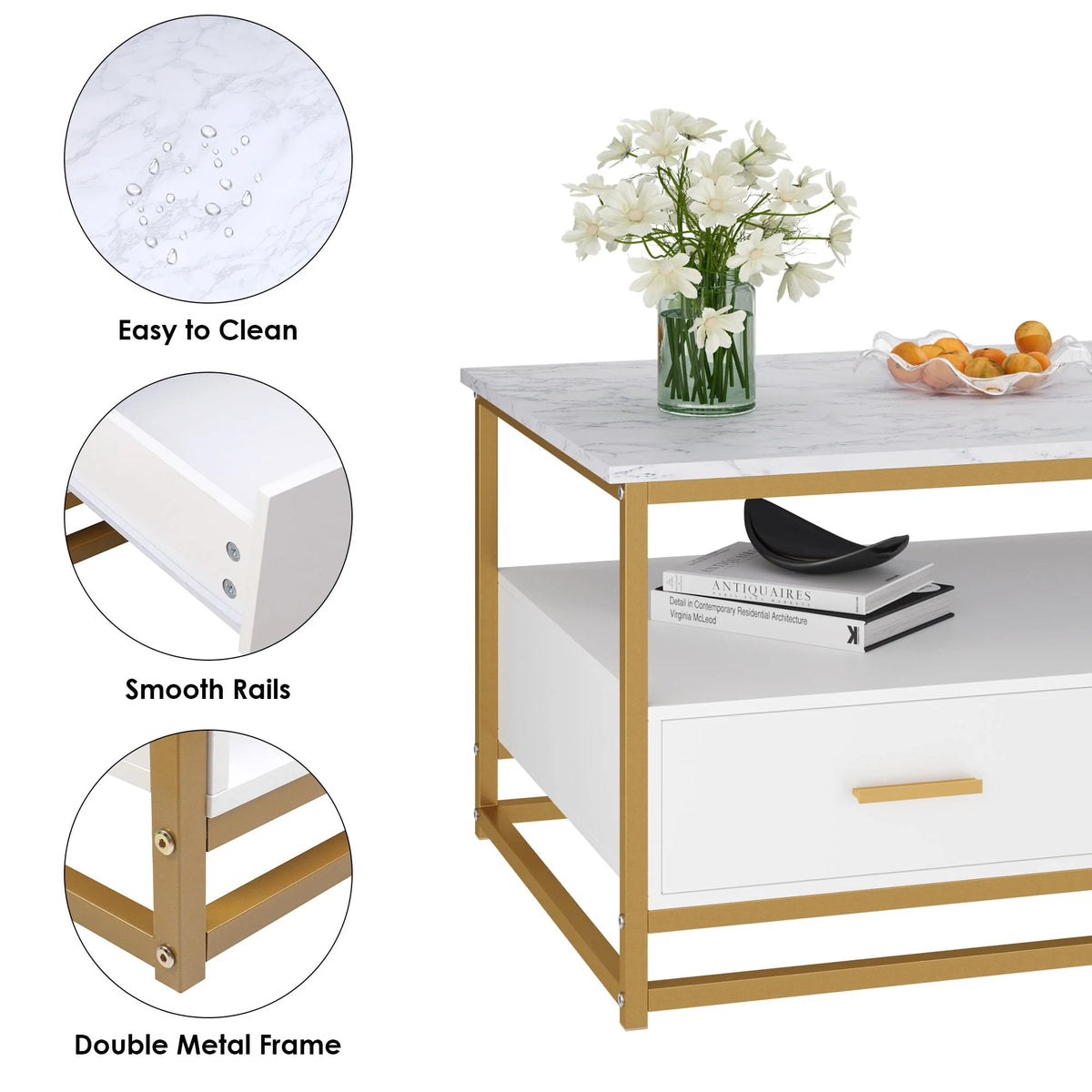 Dark Brown Coffee Table with Storage Drawers S813