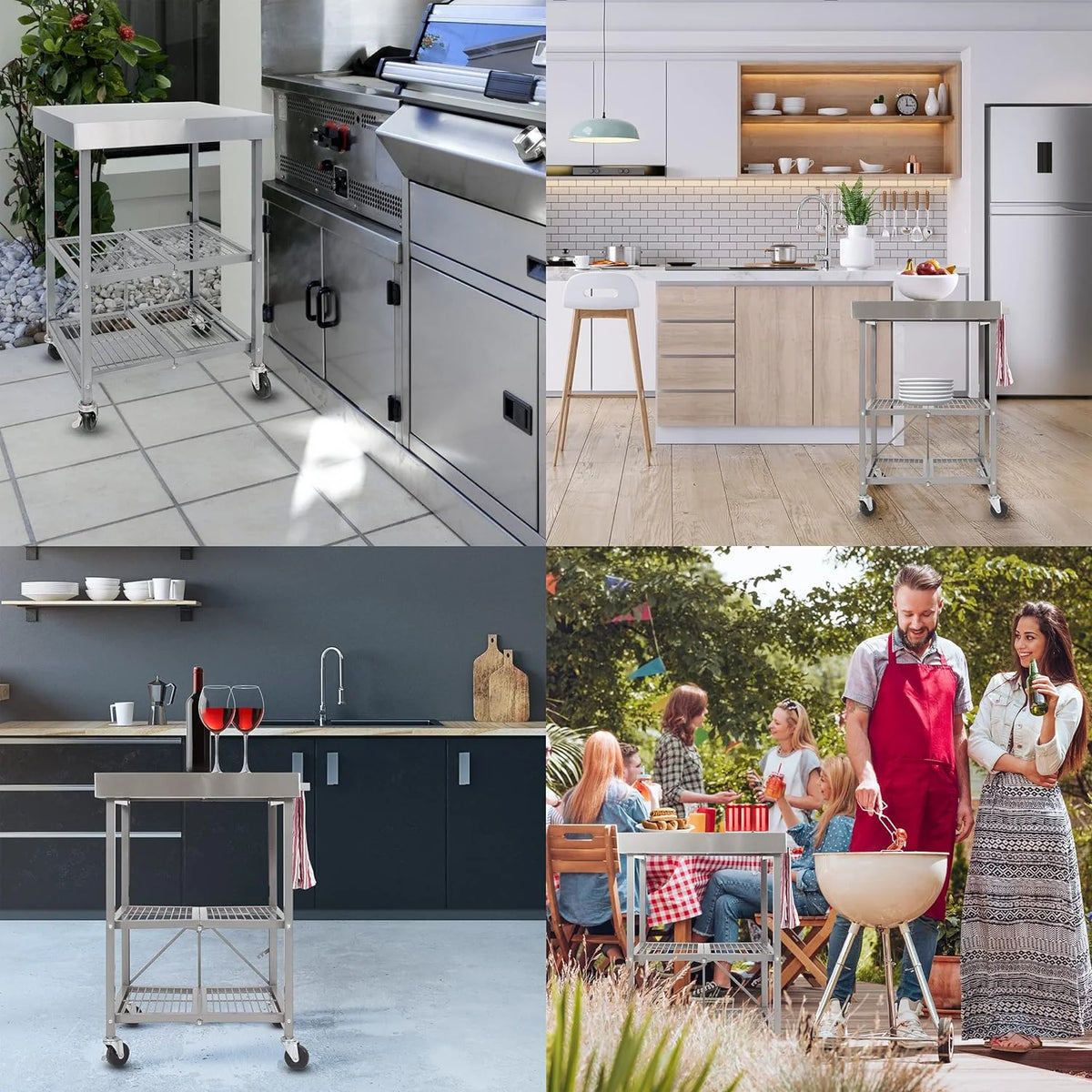 Stainless Steel 3-Tier Foldable Rolling Cart Q125