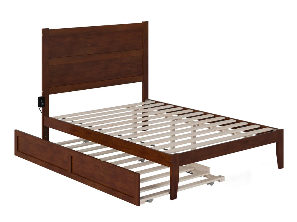 Full Wood Platform Bed Frame with Twin Trundle Walnut H990376