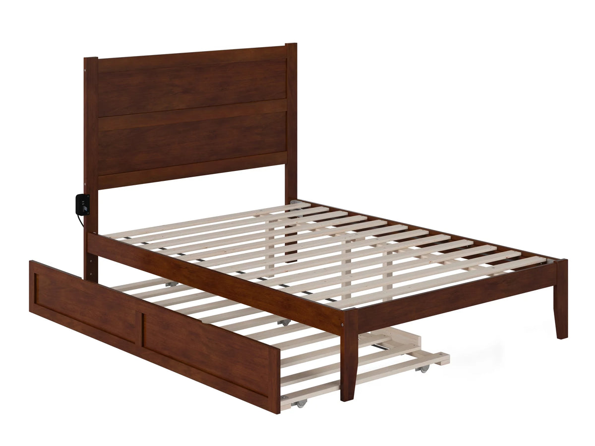 Full Wood Platform Bed Frame with Twin Trundle Walnut H990376
