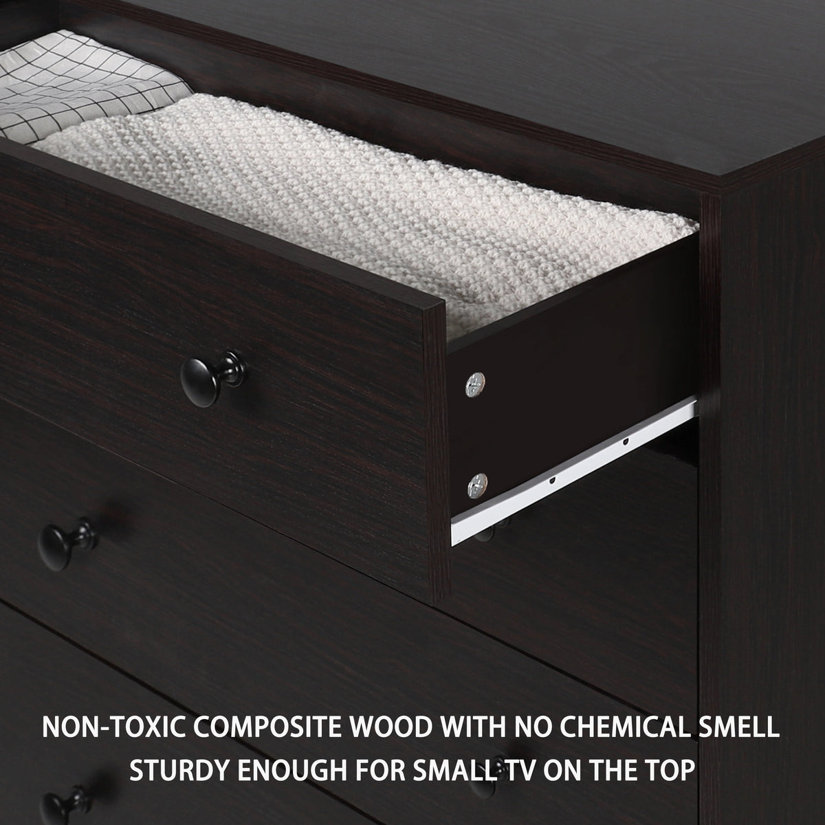 Oversized Black 5-Drawer Wood Dresser P820134