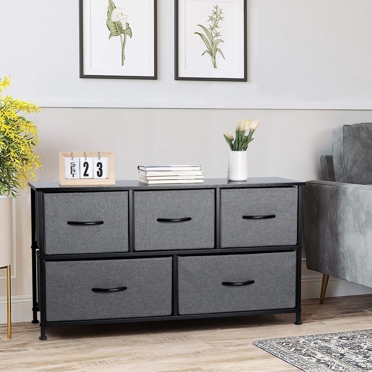 5 Drawer Fabric Dresser with Wood Top N72255
