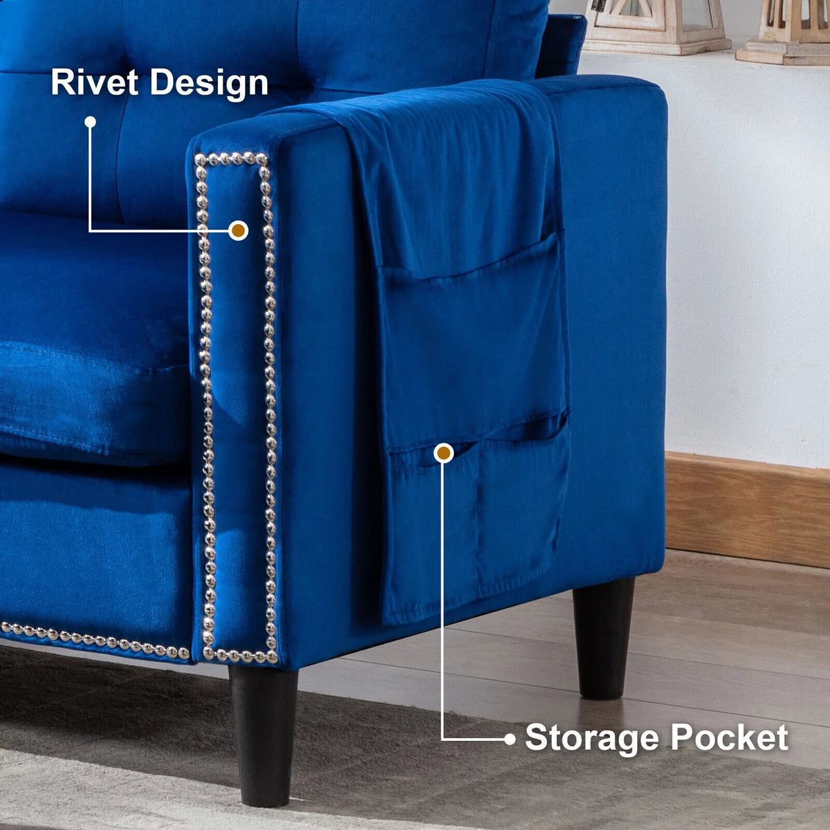 78 L Shaped Velvet Sectional Sofa with USB U3181