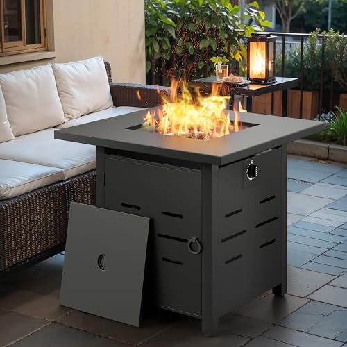 30" 50,000 BTU Steel Propane Fire Pit Table with Lid and Lava Rock C3033