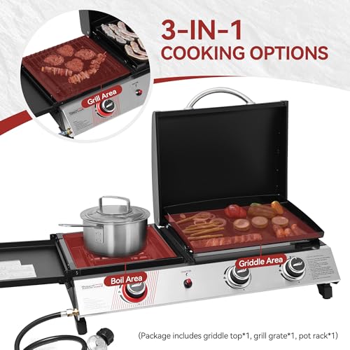 3-Burner Portable Propane Gas Griddle with Side Burner G4032