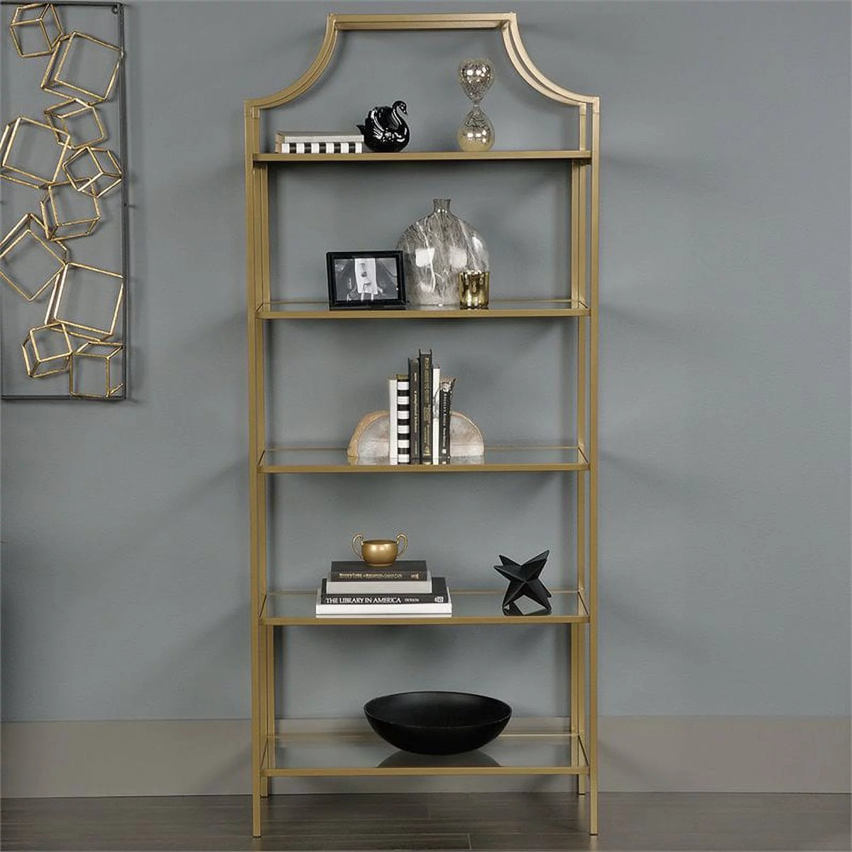 Metal Desk and 5-Shelf Bookcase Set S123202