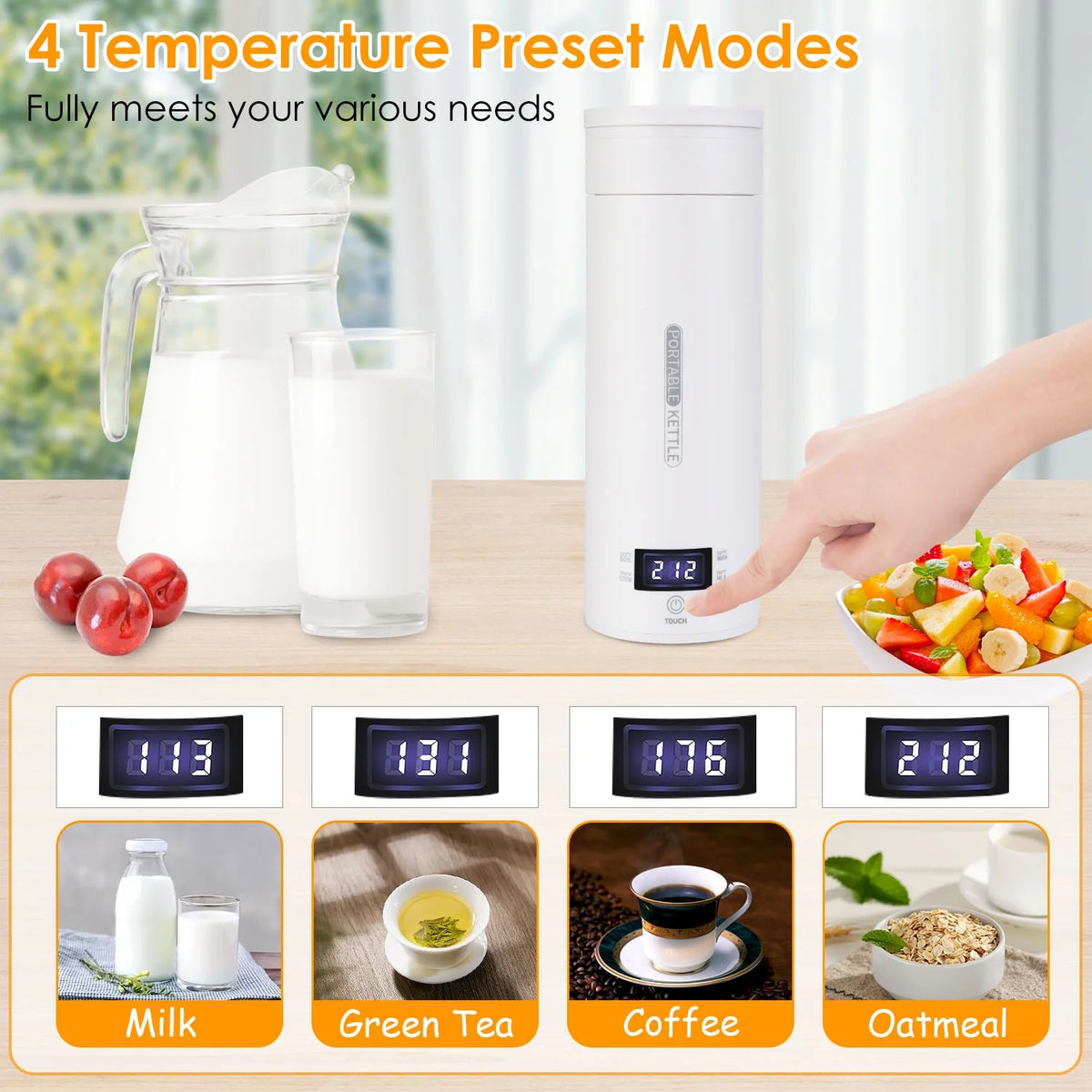 White 500ml Stainless Steel Travel Kettle Q88697
