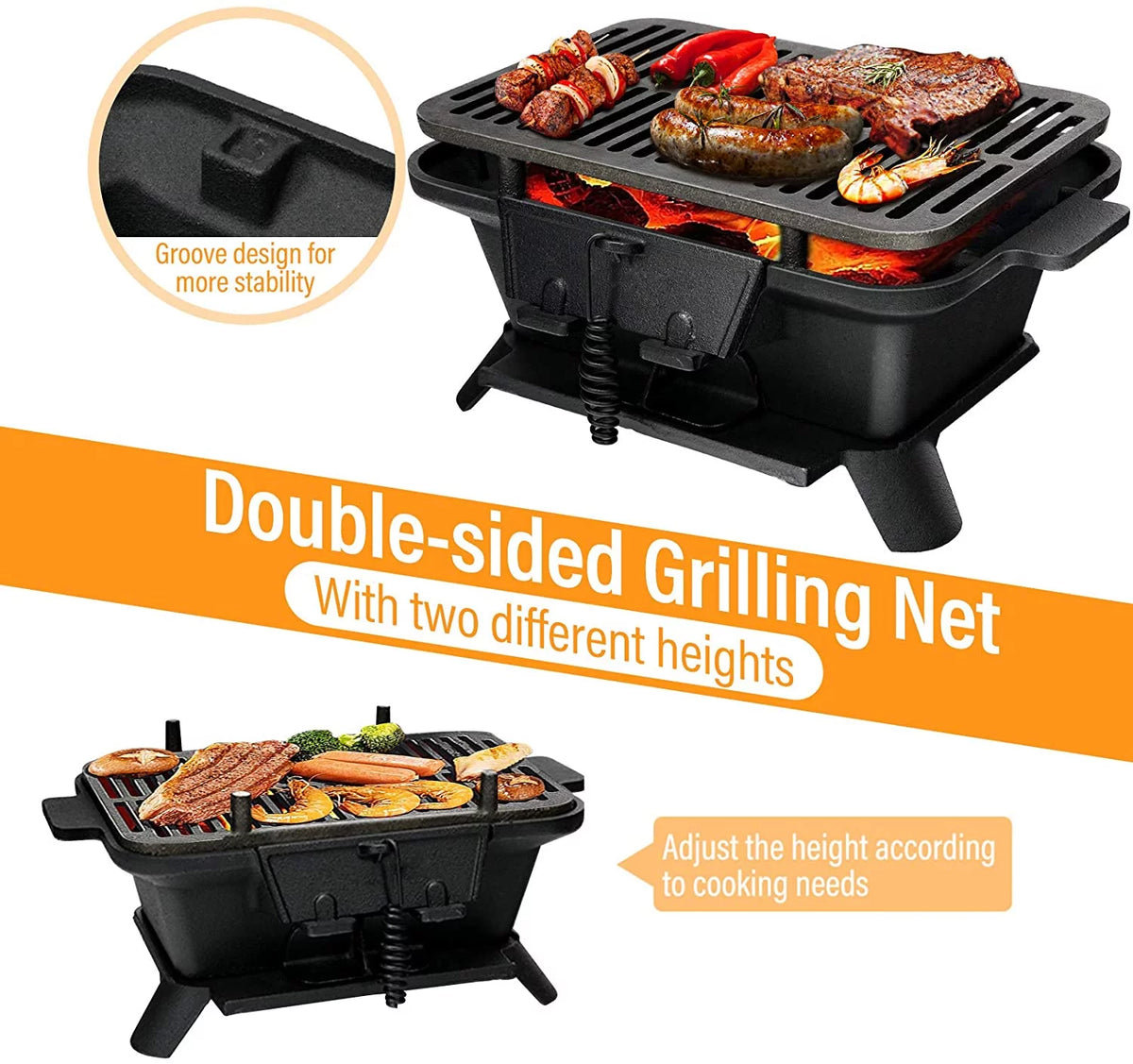 Charcoal Portable BBQ Grill with Double-sided Grilling Net S12872