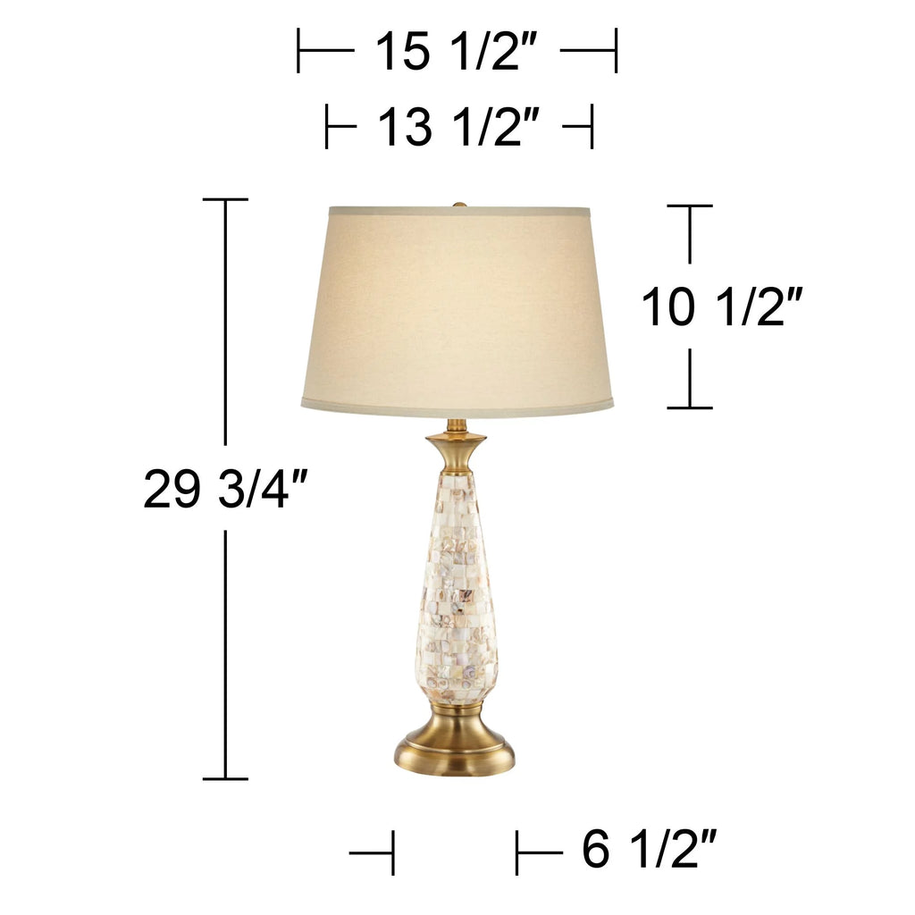 Coastal Table Lamp 29 3/4" Tall Mother of Pearl Mosaic Tapered Drum Shade K7982