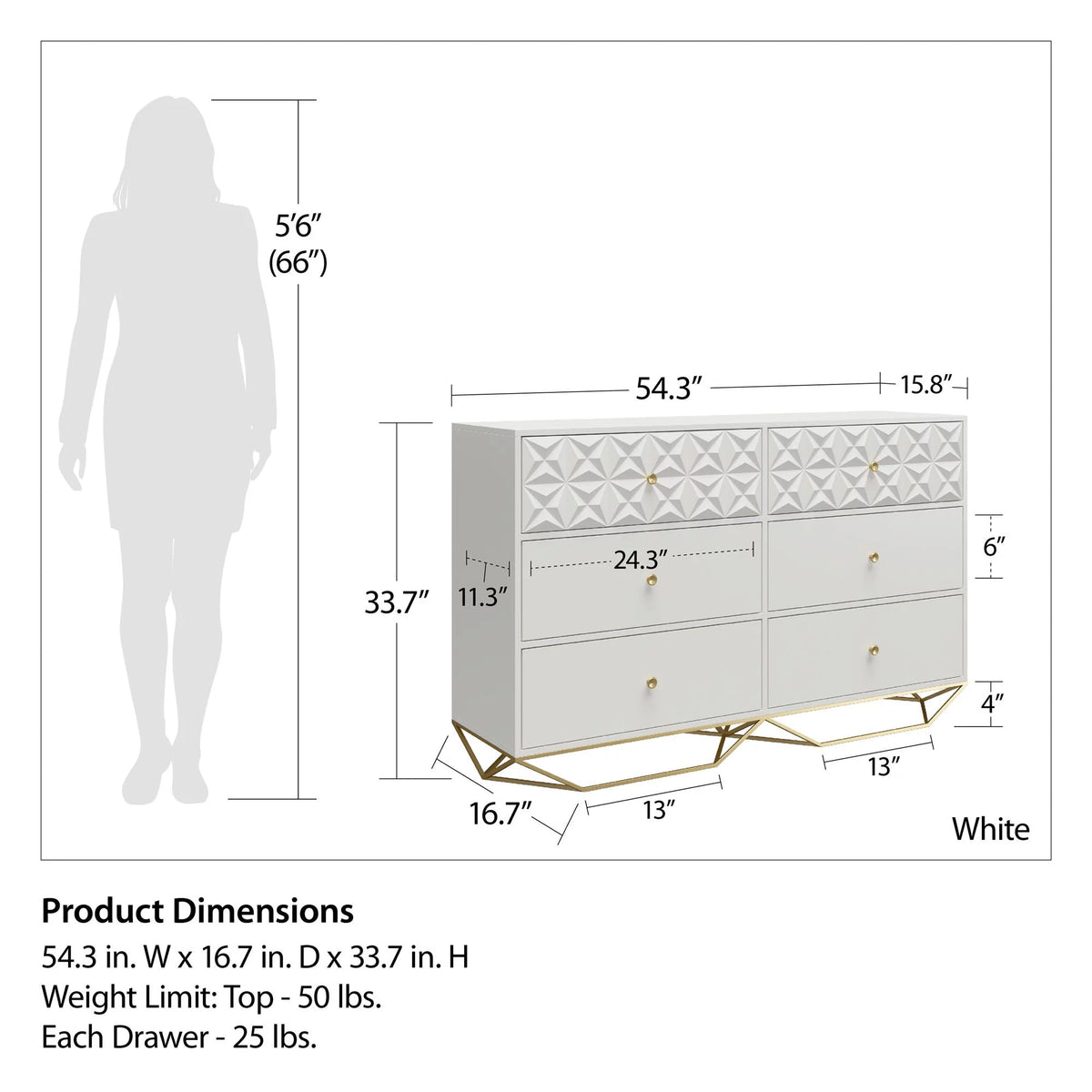White 6 Drawer Dresser H517226